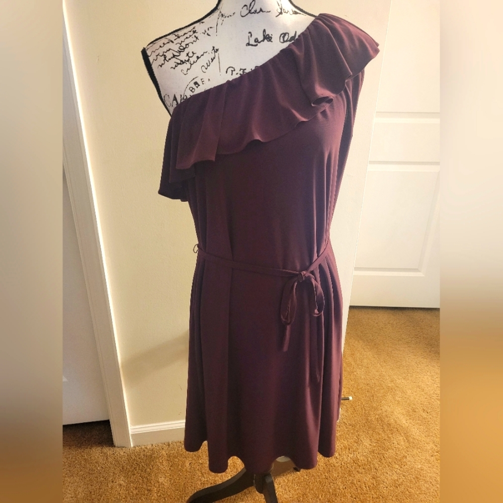 Kenneth Cole ~ Asymmetrical One Shoulder Ruffle Dress - Picture 2 of 5
